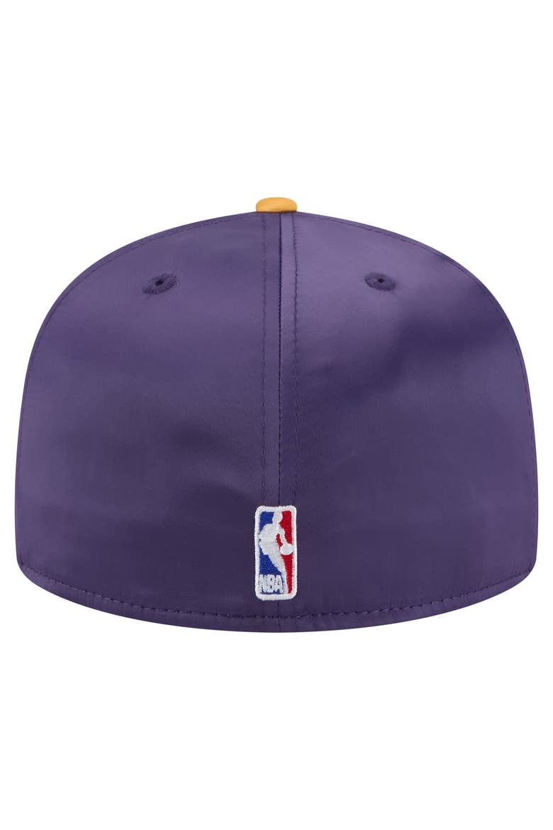 Men's New Era  Purple/Gold Los Angeles Lakers Throwback Satin Vintage Pin Two-Tone 59FIFTY Fitted Hat, Alternate, color, Purple