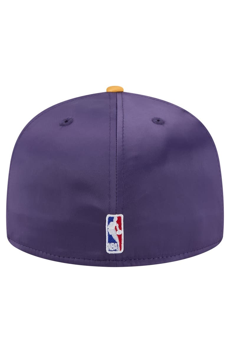 New Era Men's New Era Purple/Gold Los Angeles Lakers Throwback Satin Vintage Pin Two-Tone 59FIFTY Fitted Hat, Alternate, color, Purple