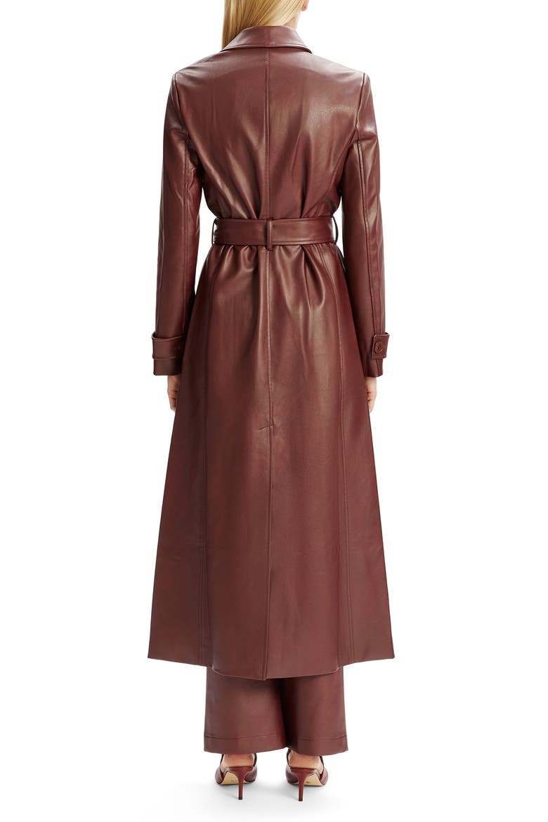 Double Breasted Faux Leather Longline Coat, Alternate, color, BURGUNDY