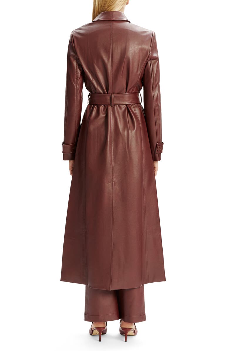 Bardot Double Breasted Faux Leather Longline Coat, Alternate, color, Burgundy
