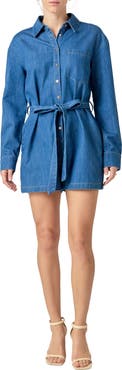 English Factory Long Sleeve Denim Romper