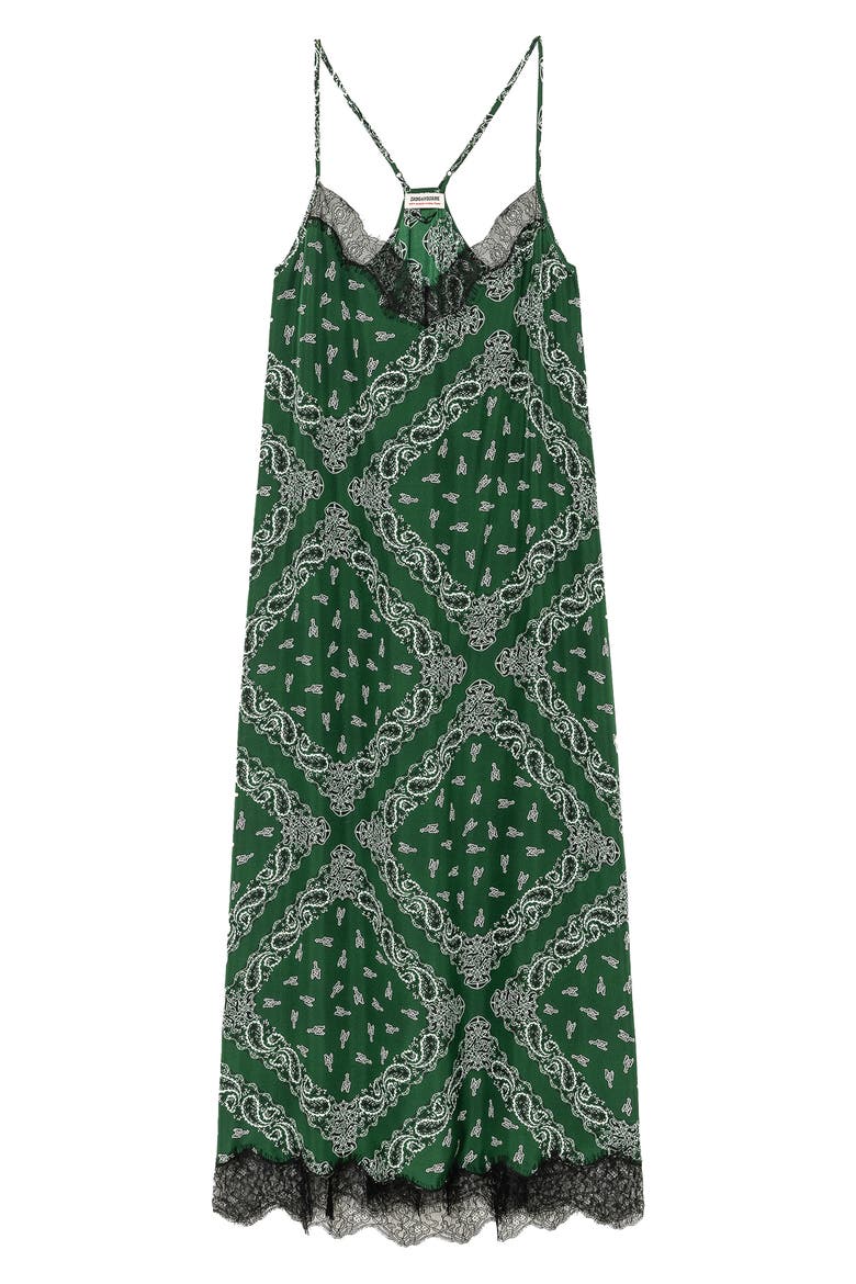 Respa Silk Bandana Lace Trim Midi Dress, Alternate, color, MEADOW