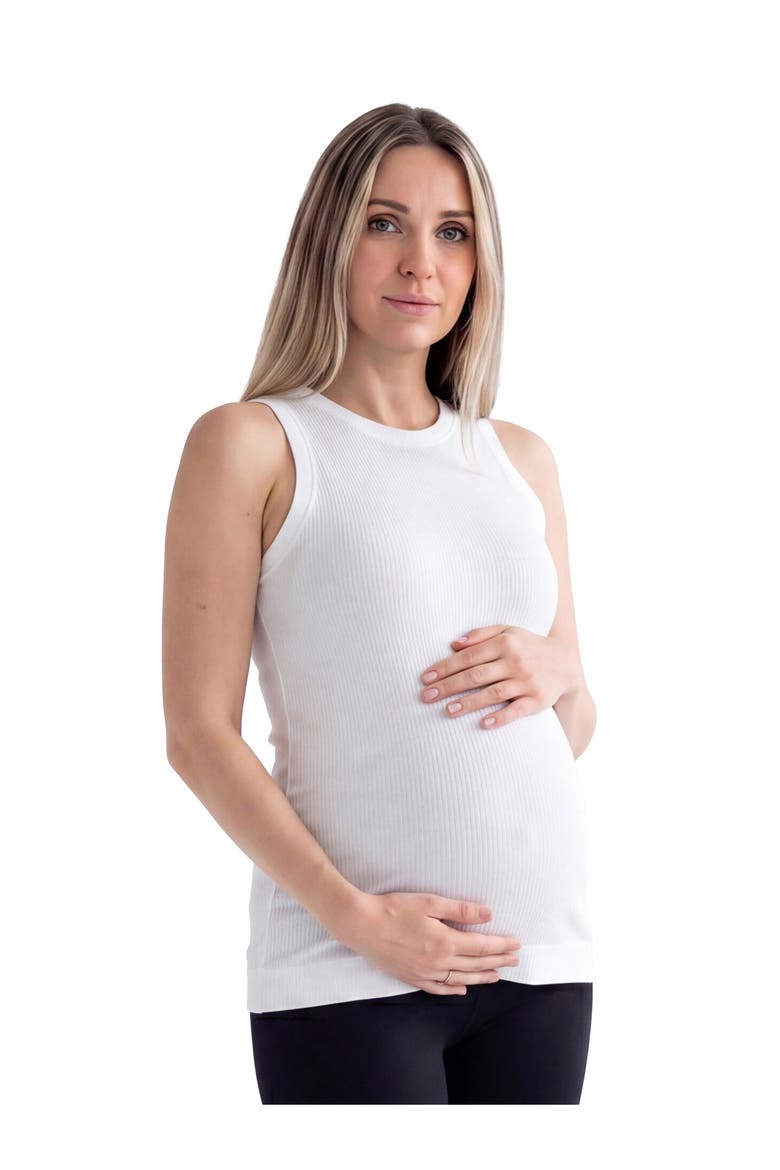 Maternity Basic Ribbed Knit Round Neck Sleeveless Tank Top, Alternate, color, Ivory