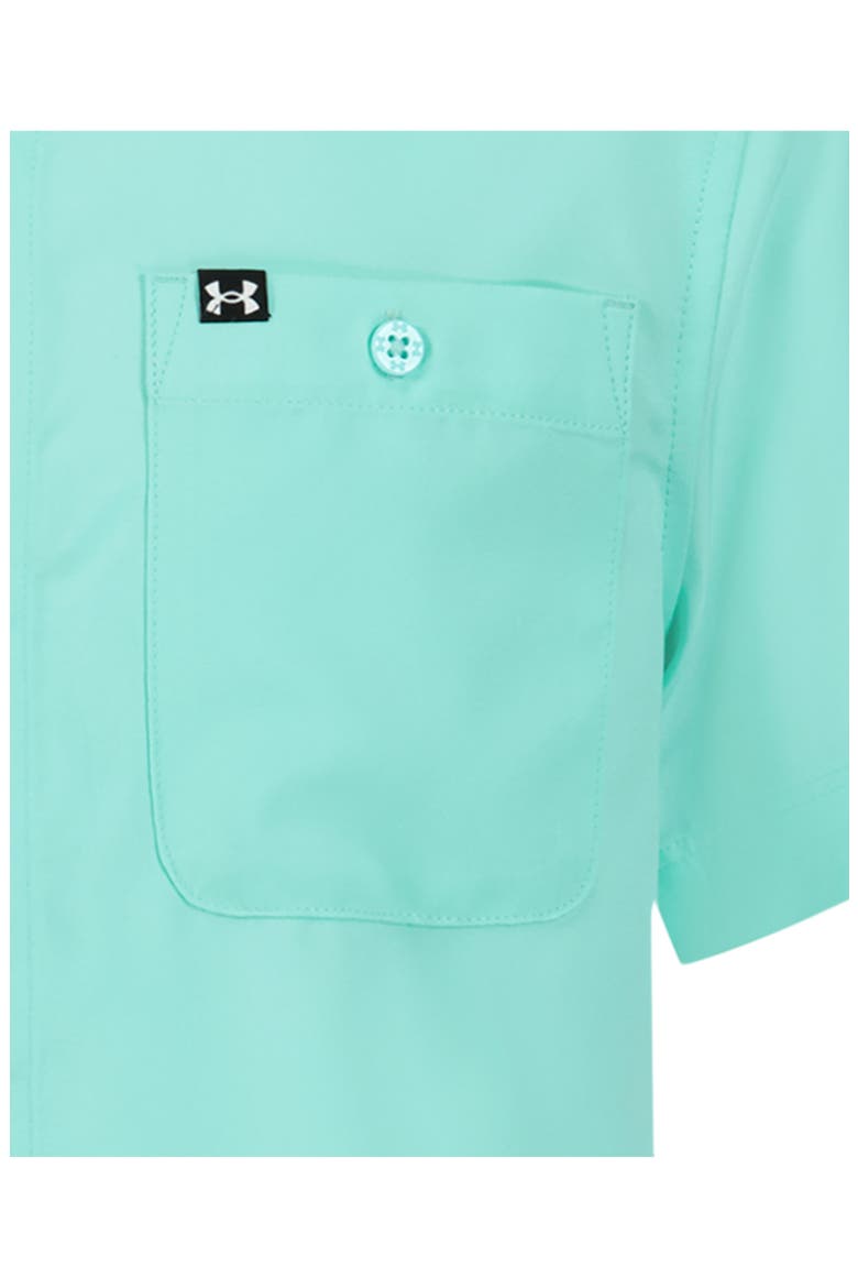 Kids' UA Drift Tide Fish Short Sleeve Performance Button-Up Shirt, Alternate, color, NEO TURQUOISE