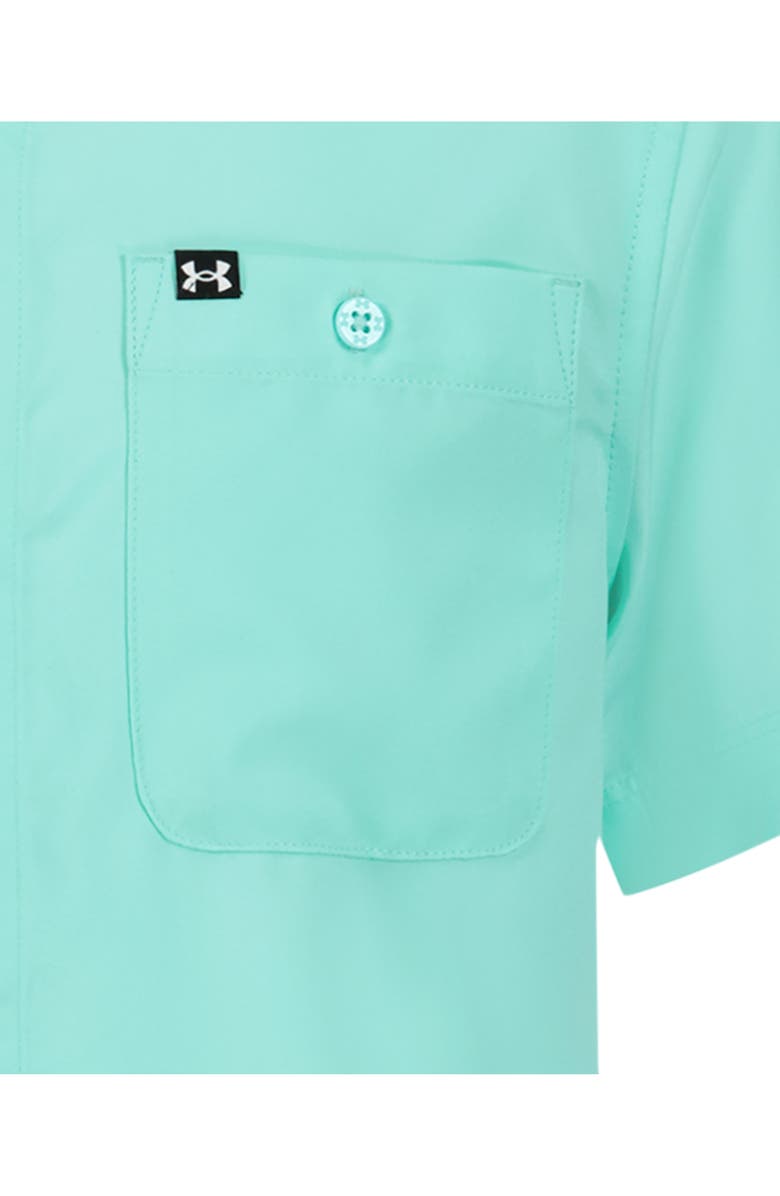 Under Armour Kids' UA Drift Tide Fish Short Sleeve Performance Button-Up Shirt, Alternate, color, Neo Turquoise