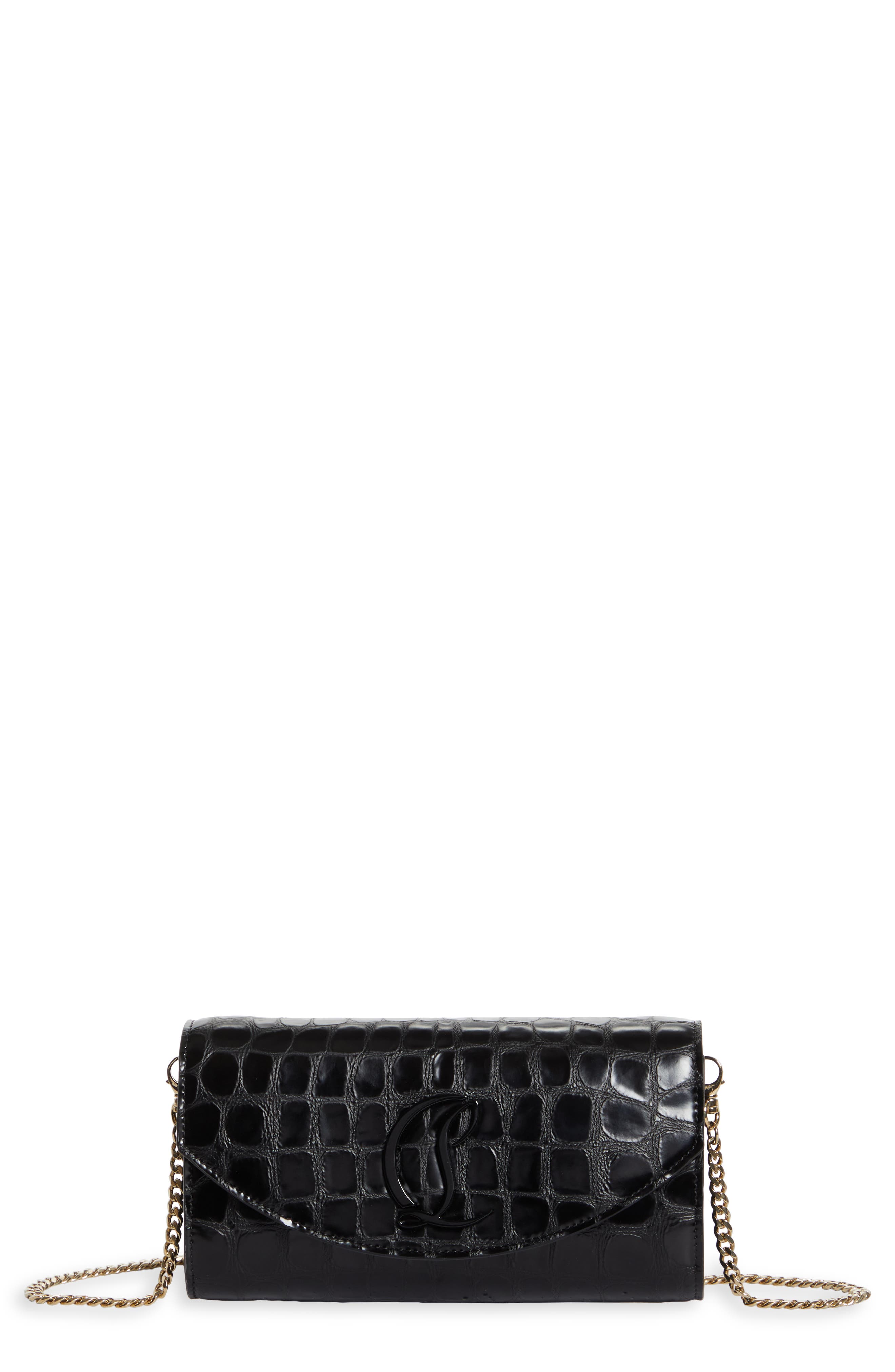 Christian Louboutin Loubi54 Croc Embossed Leather Wallet on a Chain, Main, color, 
