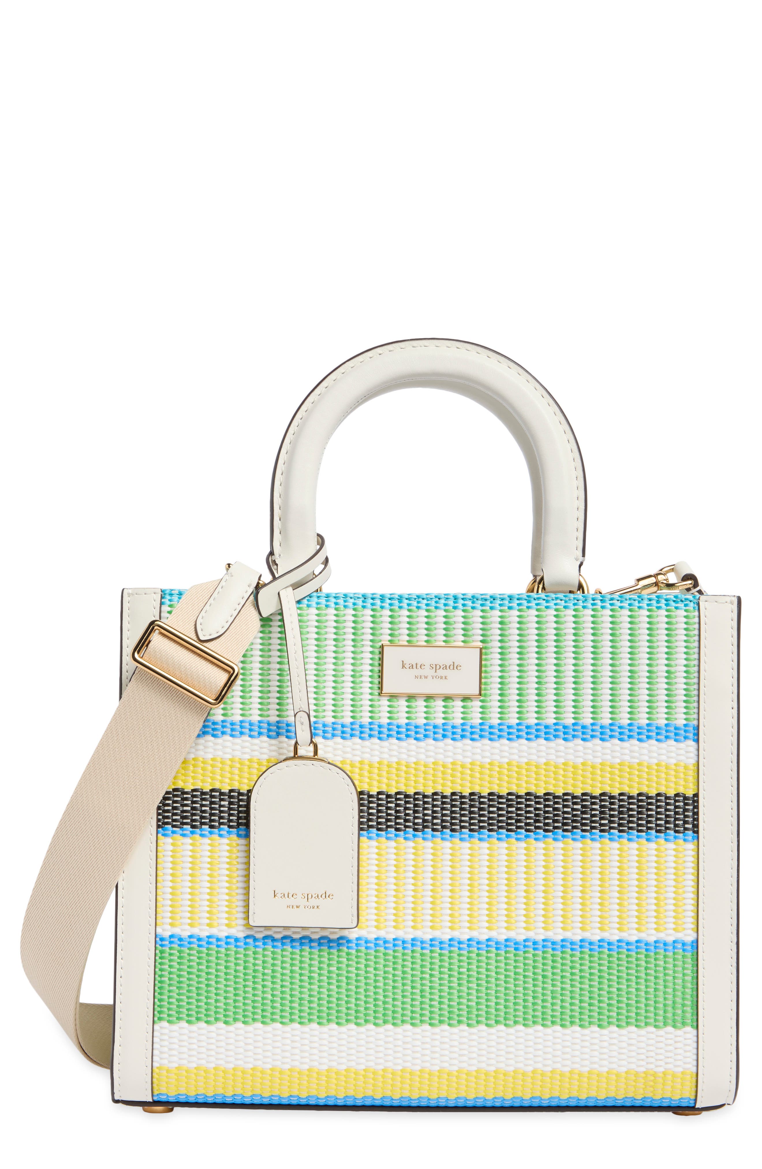 manhattan striped woven straw tote, Main, color, GREEN MULTI