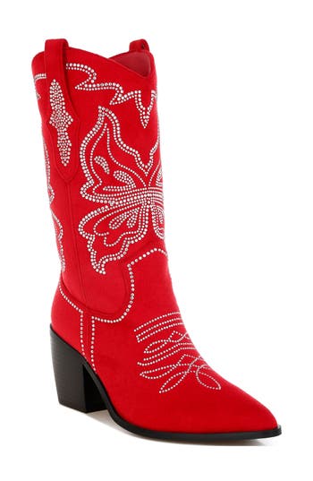 Rag & Co Latafa Rhinestone Western Boot In Red