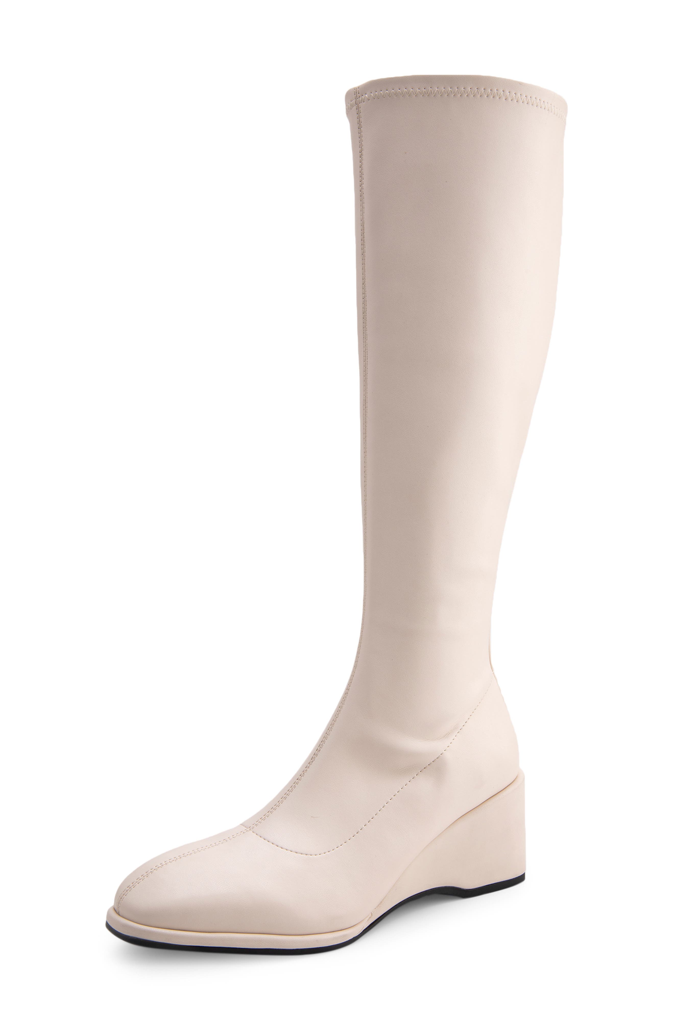 Aerosoles Angela Wedge Boot, Alternate, color, Eggnog Stretch Smooth Faux