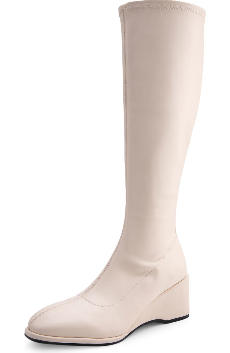 Aerosoles Angela Wedge Boot, Alternate, color, Eggnog Stretch Smooth Faux