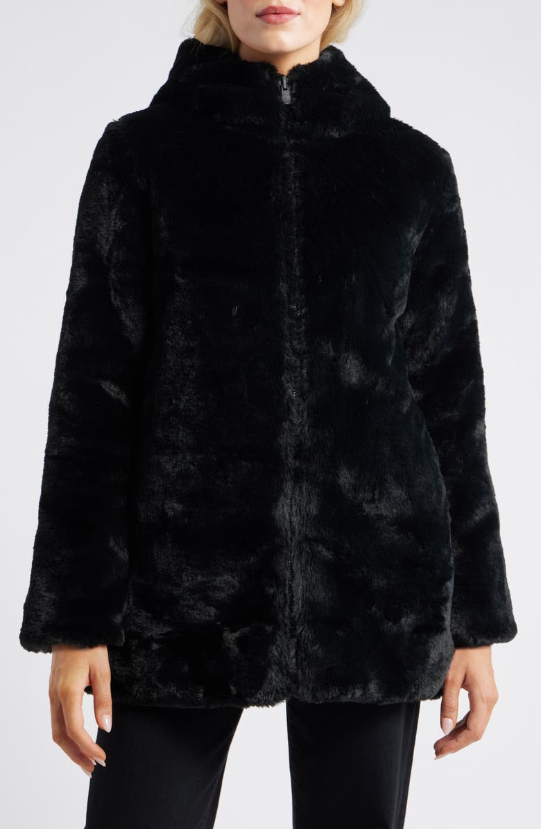 Save The Duck Bridget Reversible Faux Fur Hooded Jacket, Main, color, Black
