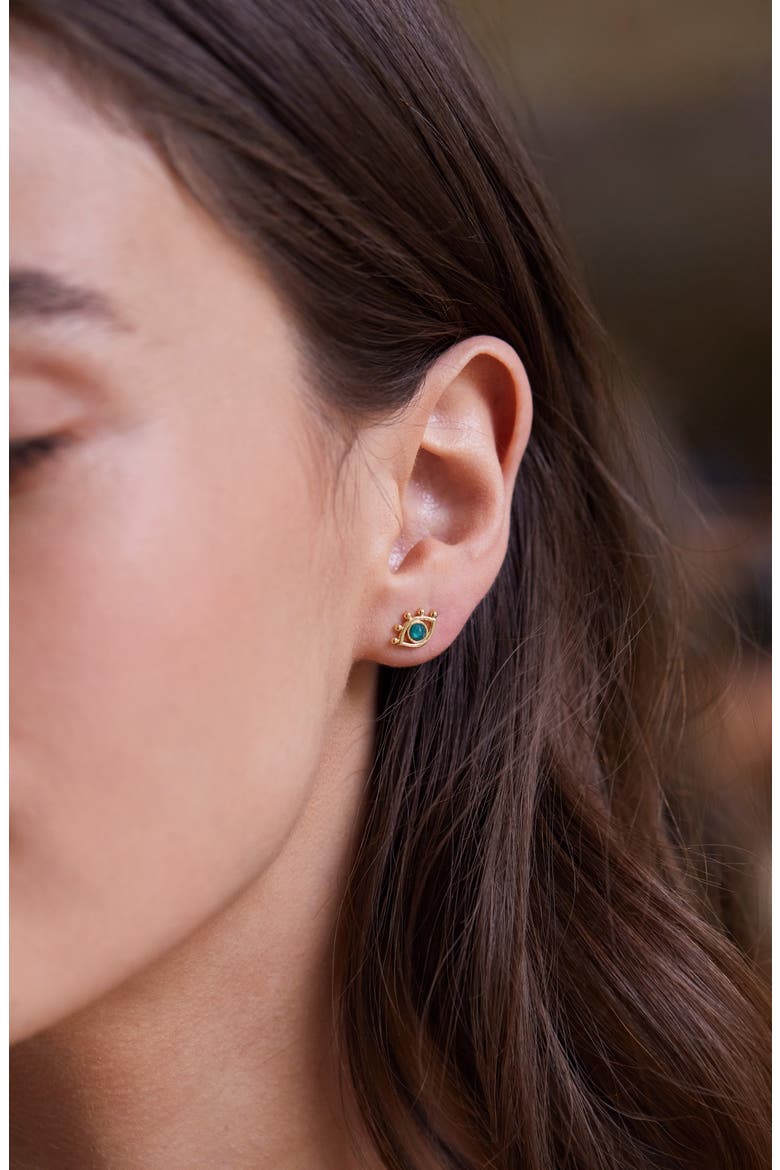 Green Cubic Zirconia Evil Eye Stud Earrings, Alternate, color, GOLD