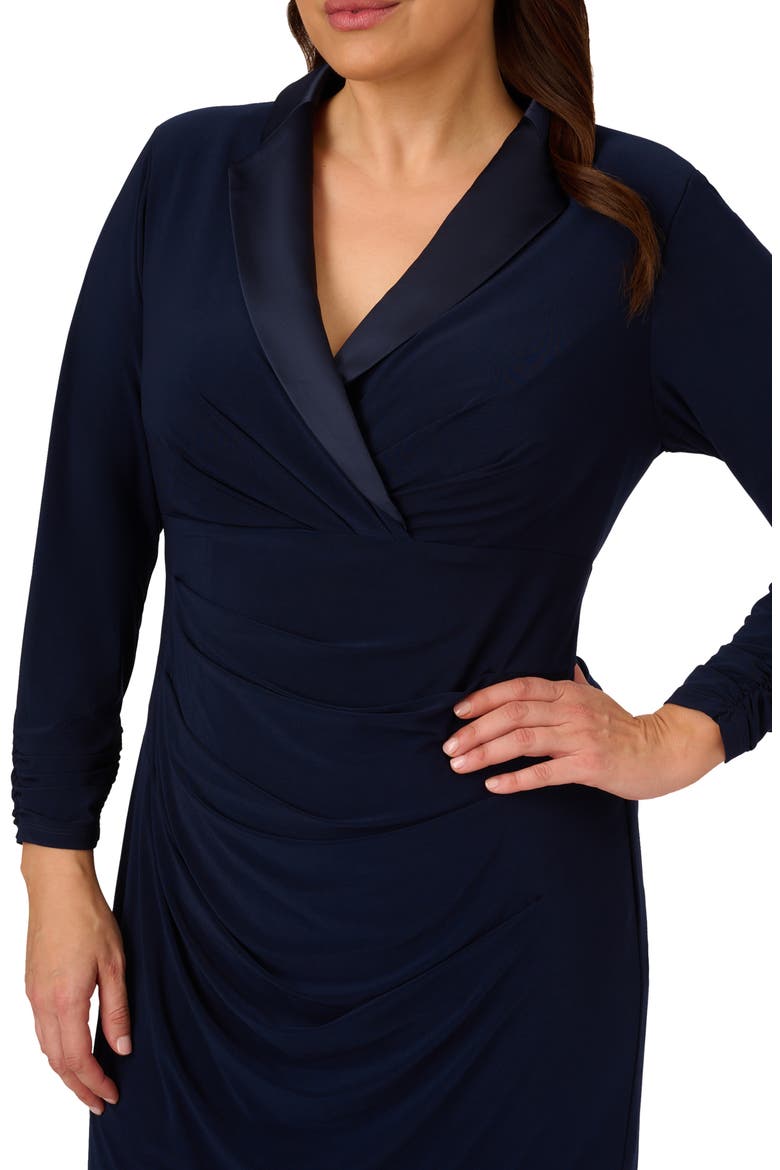 Long Sleeve Jersey Satin Tuxedo Dress, Alternate, color, MIDNIGHT