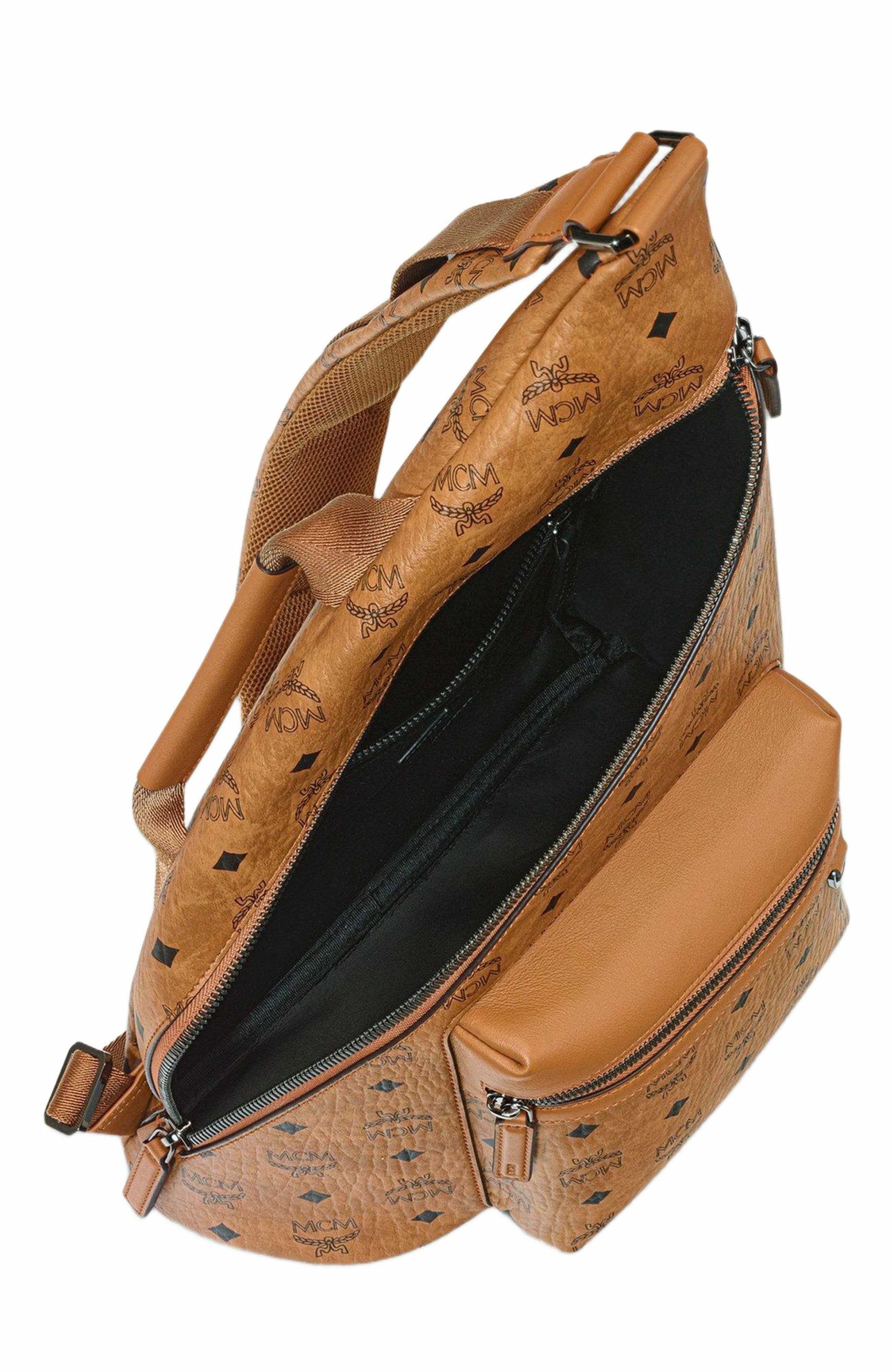 MCM Aren Sling in Visetos, Alternate, color, Cognac