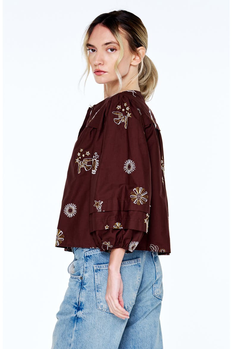 Liliane Embroidered Cotton Poplin Shirt, Alternate, color, BROWN