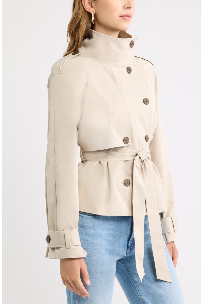 Double Breasted Crop Trench Coat, Alternate, color, GREY FEATHER