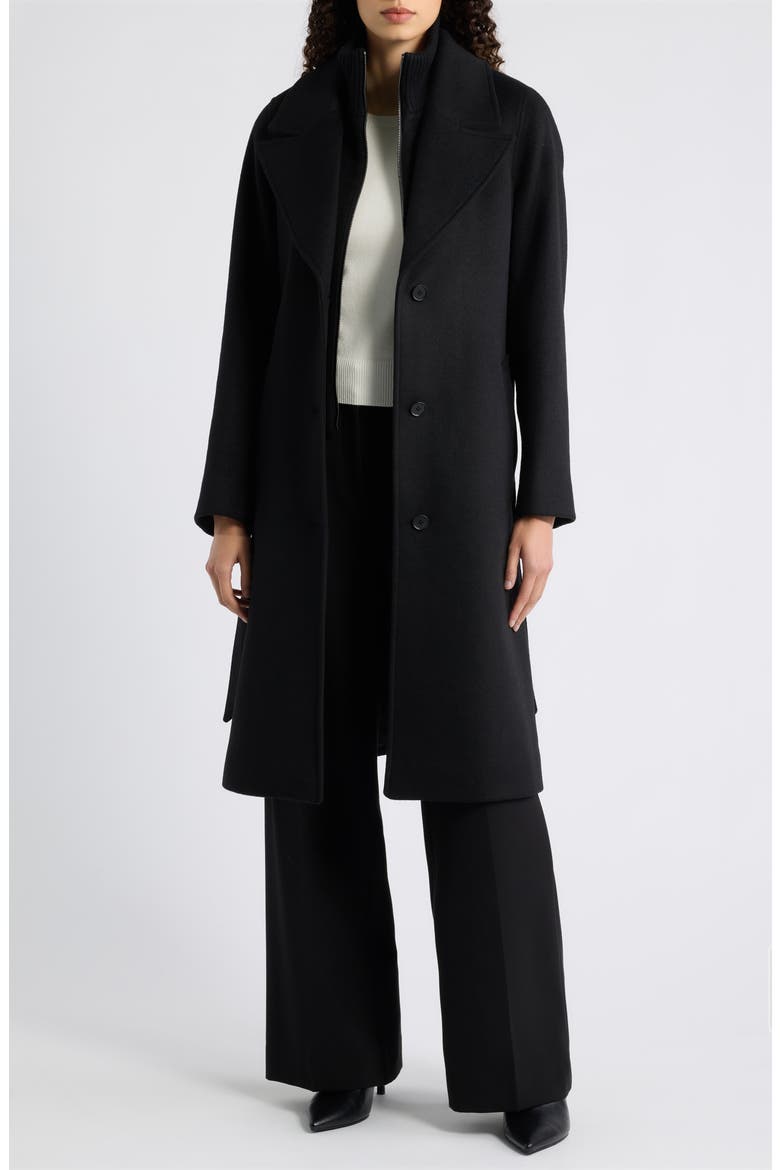 Belted Wool Blend Wrap Coat with Removable Bib, Alternate, color, BLACK