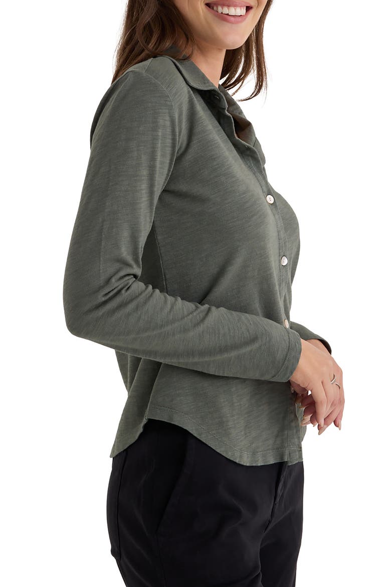 Cotton Knit Button-Up Shirt, Alternate, color, FERNWOOD