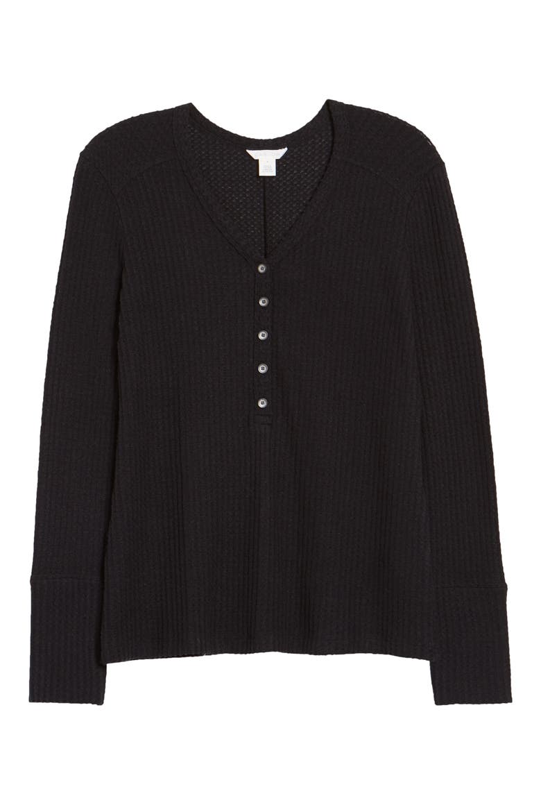 High Cuff Henley Top, Alternate, color, BLACK