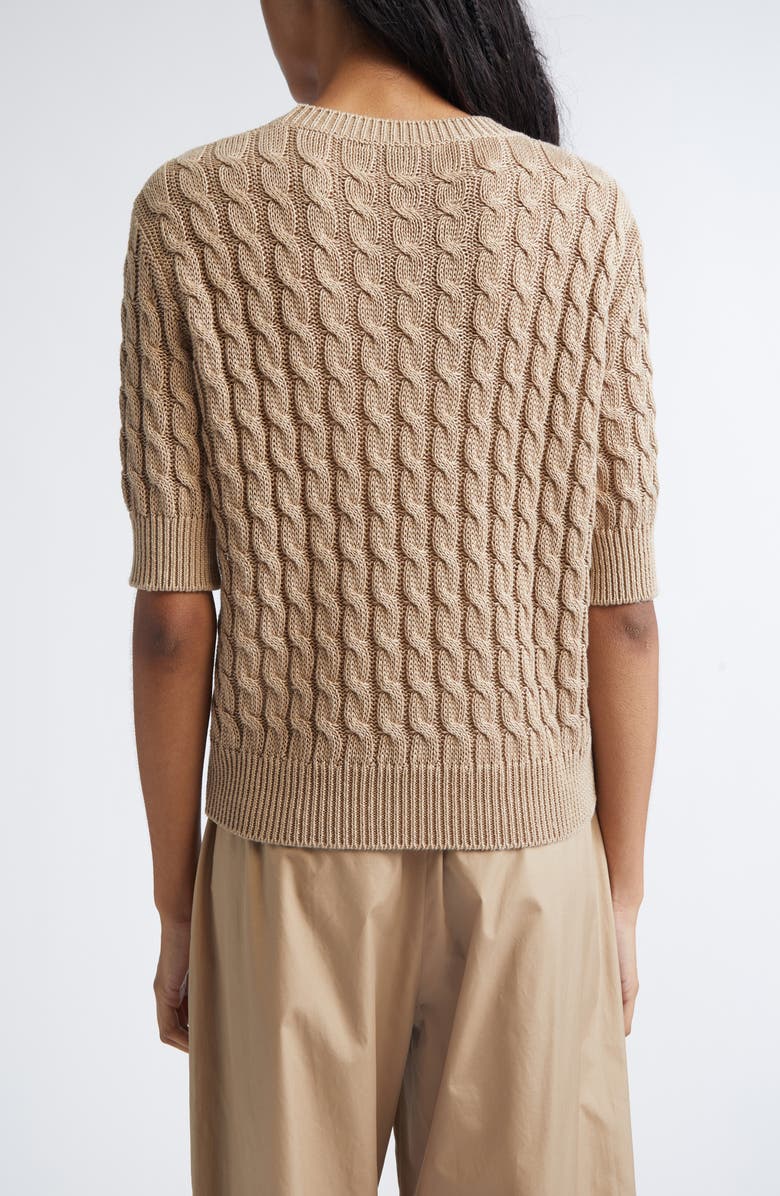 Max Mara Talamo Cable Knit Linen Sweater, Alternate, color, Desert