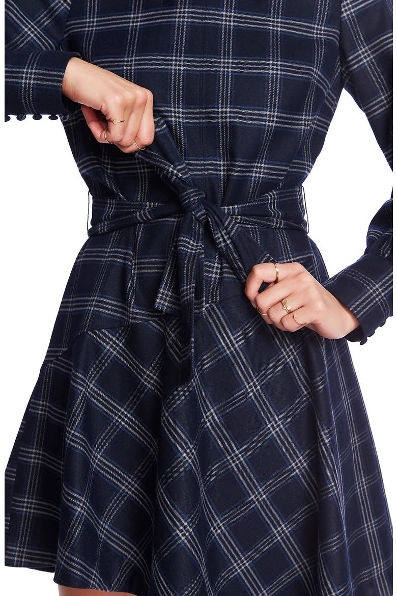 Soft Plaid Asymmetrical Hem Long Sleeve Dress, Alternate, color, BLUE NIGHT