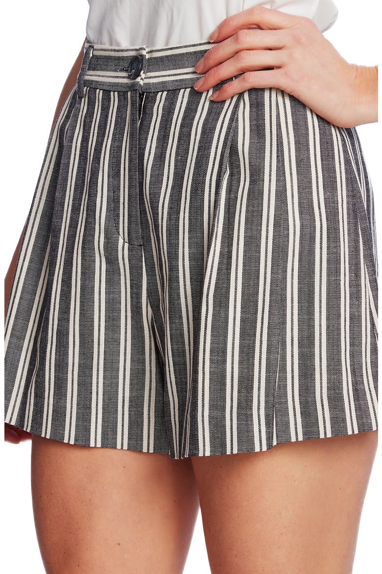 Pleat Front Double Stripe Shorts, Alternate, color, RICH BLACK