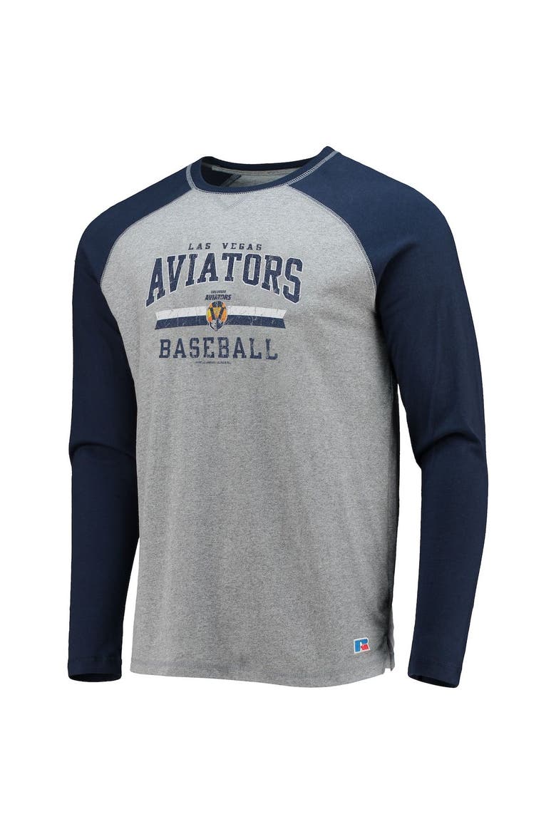 Men's Navy/Heathered Gray Las Vegas Aviators Long Sleeve Baseball T-Shirt, Alternate, color, Gray