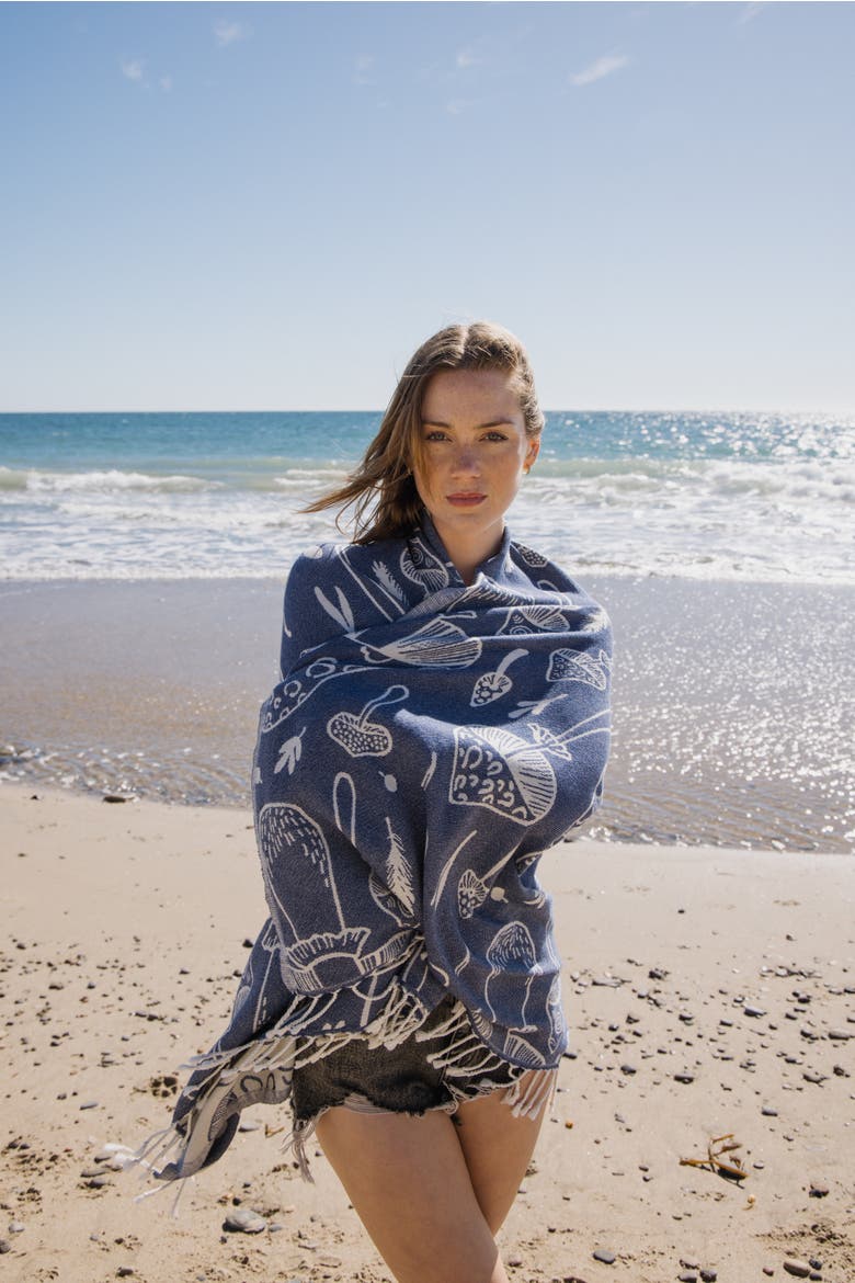 Mushroom Sand Resistant Organic Turkish Towel, Alternate, color, Navy