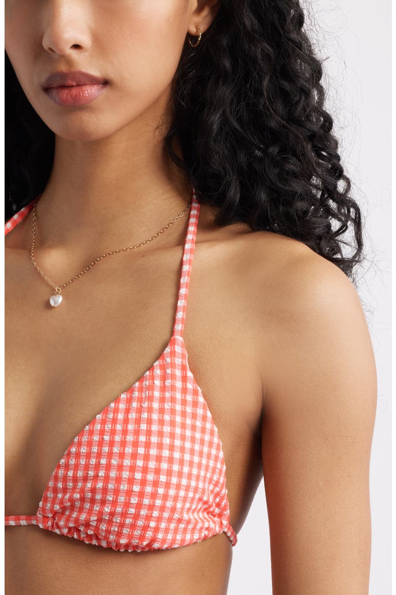 Gingham Classic Triangle Bikini Top, Alternate, color, WHITE- BITTERSWEET GINGHAM