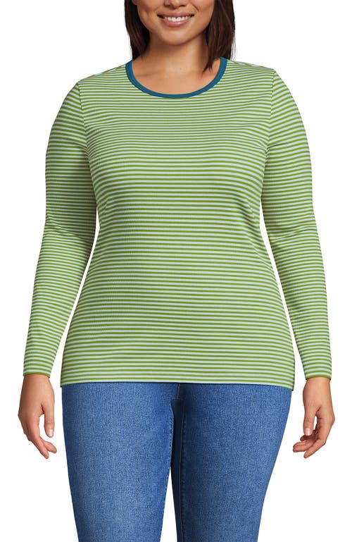 Lands' End Plus Size Long Sleeve Micro Rib T-shirt In Green