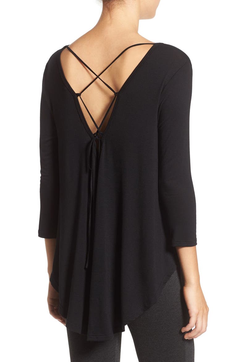 Lace-Up Back Tee, Main, color, BLACK