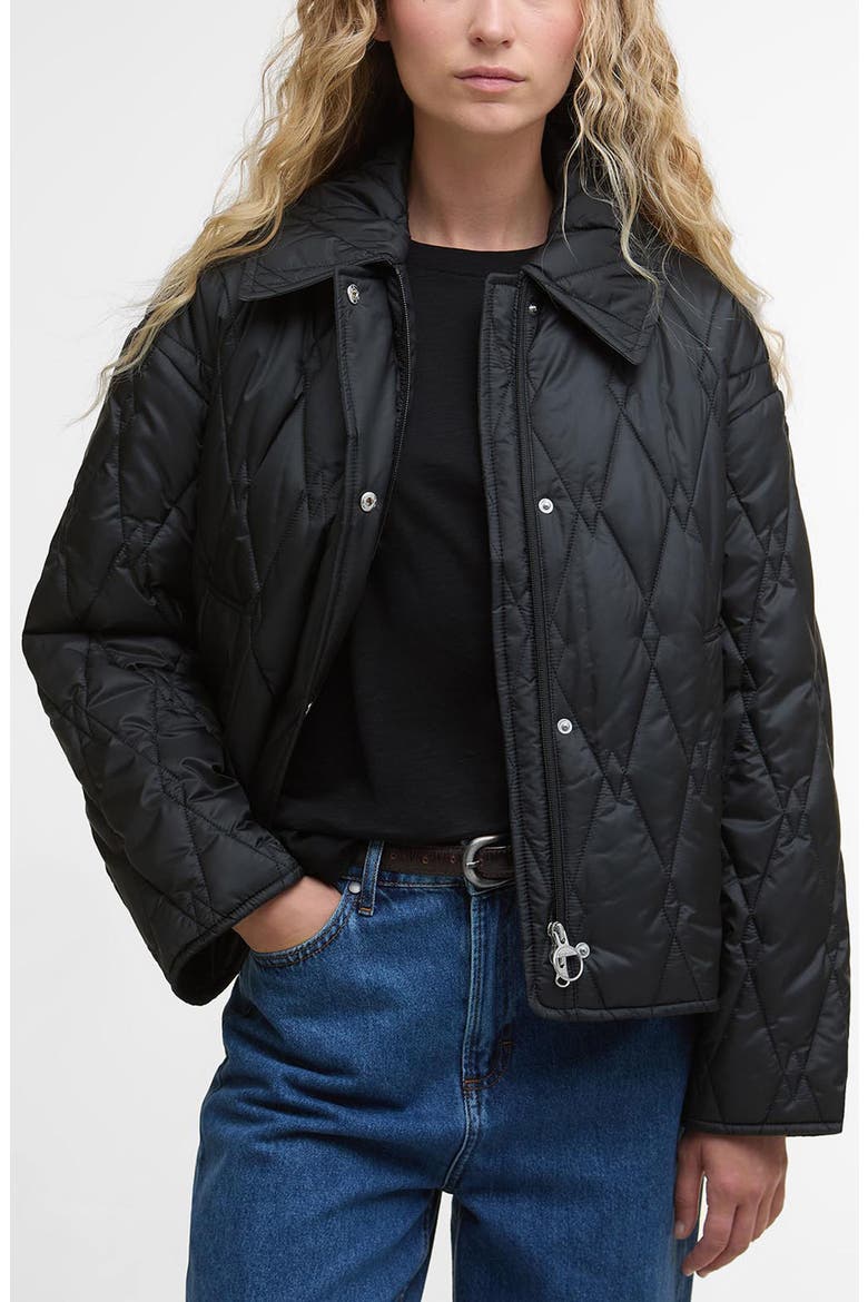Bernadette Quilted Barn Jacket, Main, color, BLACK/ ONYX TARTAN