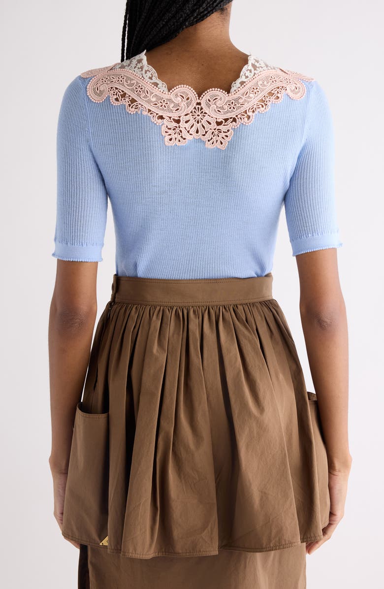 Chloé Colorblock Lace Trim Rib Wool Sweater, Alternate, color, Baltic Sea