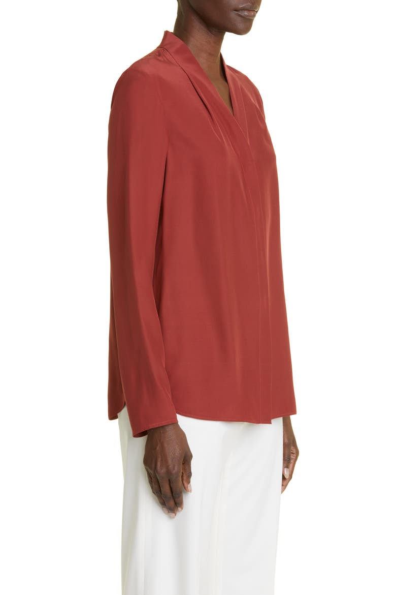 V-Neck Silk Button-Up Shirt, Alternate, color, WINTER ROSE