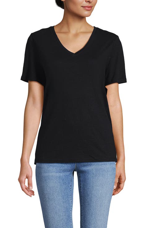 Short Sleeve Linen Blend V-Neck Tee