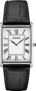 SEIKO WATCHES Essentials Tank Leather Strap Watch, 28.4mm x 36.5mm