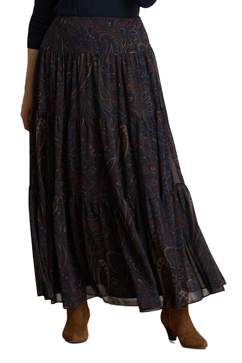 Paisley Crinkle Georgette Maxi Skirt, Alternate, color, NAVY BLUE/ MULTI