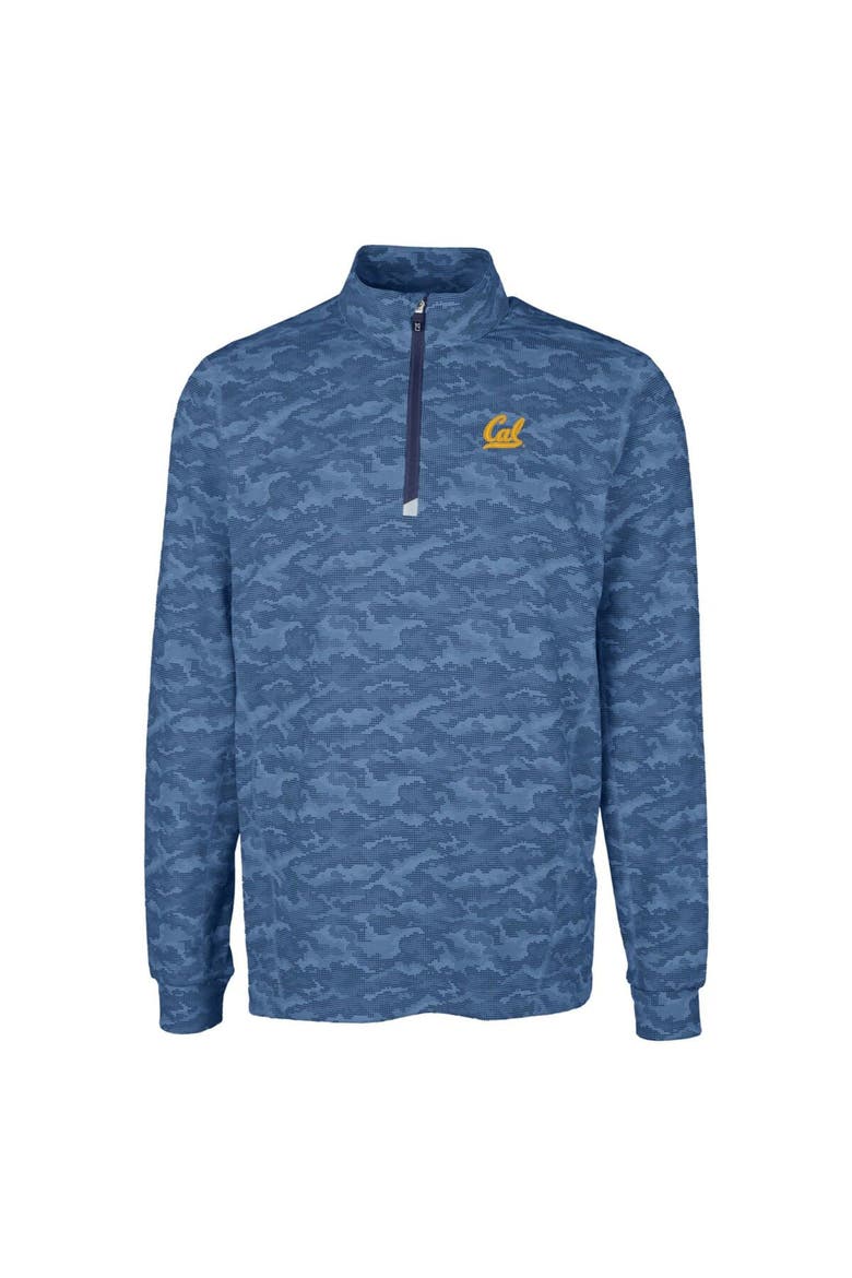 Men's Cutter & Buck Navy Cal Bears Big & Tall Traverse Camo Print Stretch Quarter-Zip Pullover Top, Alternate, color, Navy