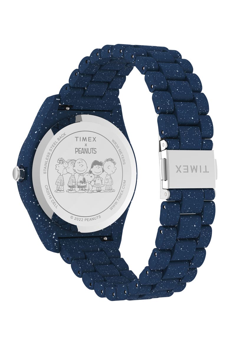 Waterbury Ocean x Peanuts® Recycled Plastic Bracelet Watch, 42mm, Alternate, color, DARK BLUE/DARK BLUE/DARK BLUE
