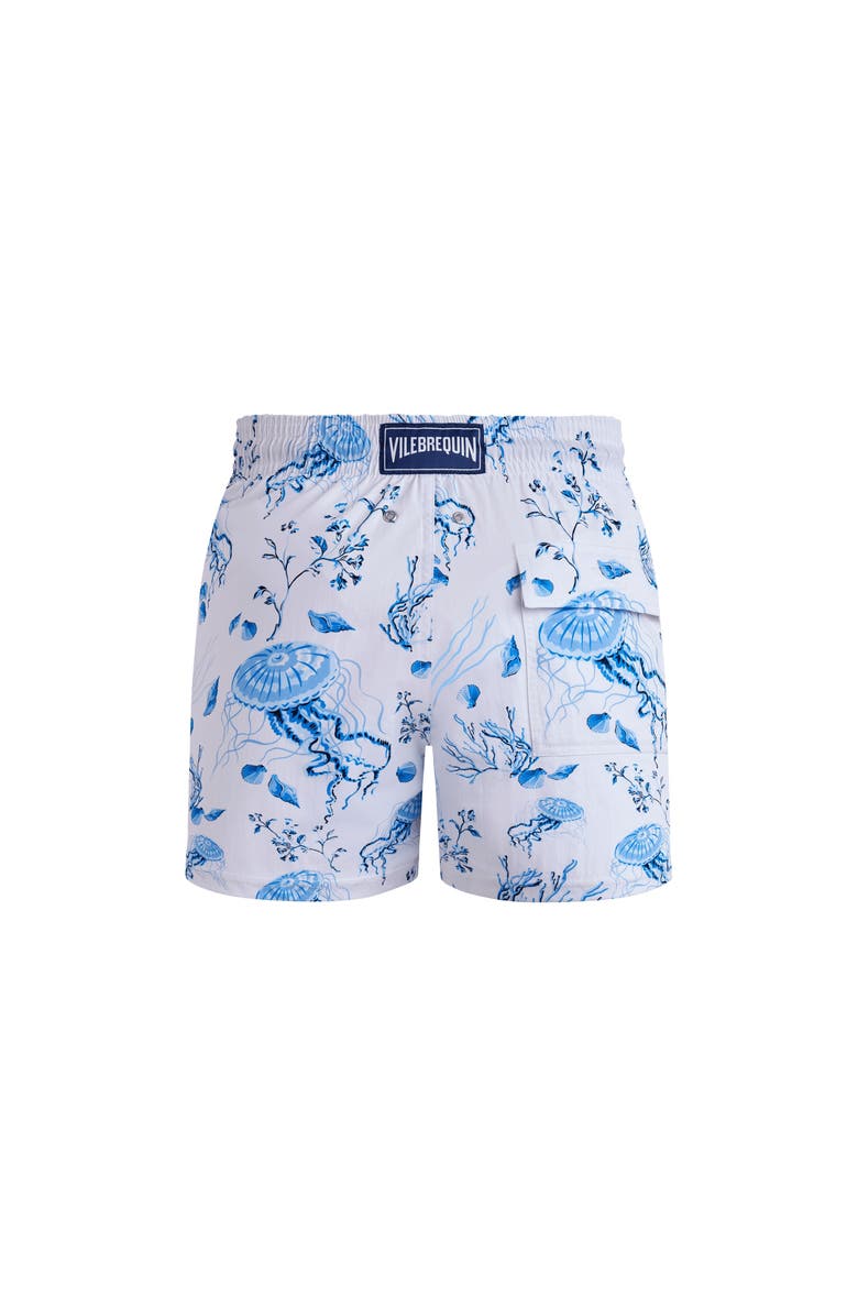 Vilebrequin Stretch Short Swim Shorts Medusa and Shells, Alternate, color, White