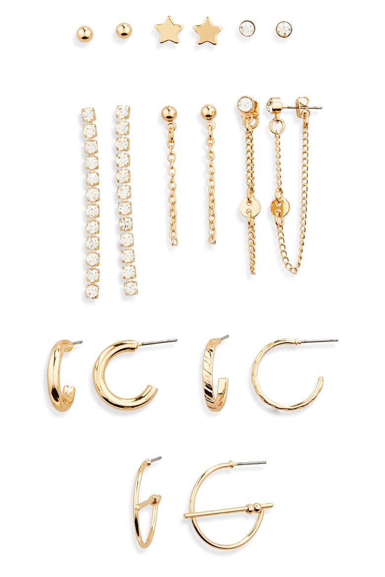 9-Pack Assorted Earrings, Main, color, GOLD