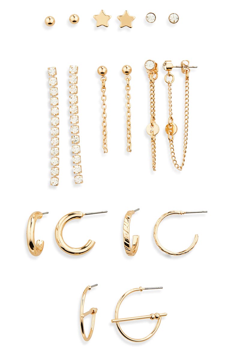 Stephan & Co. 9-Pack Assorted Earrings, Main, color, Gold