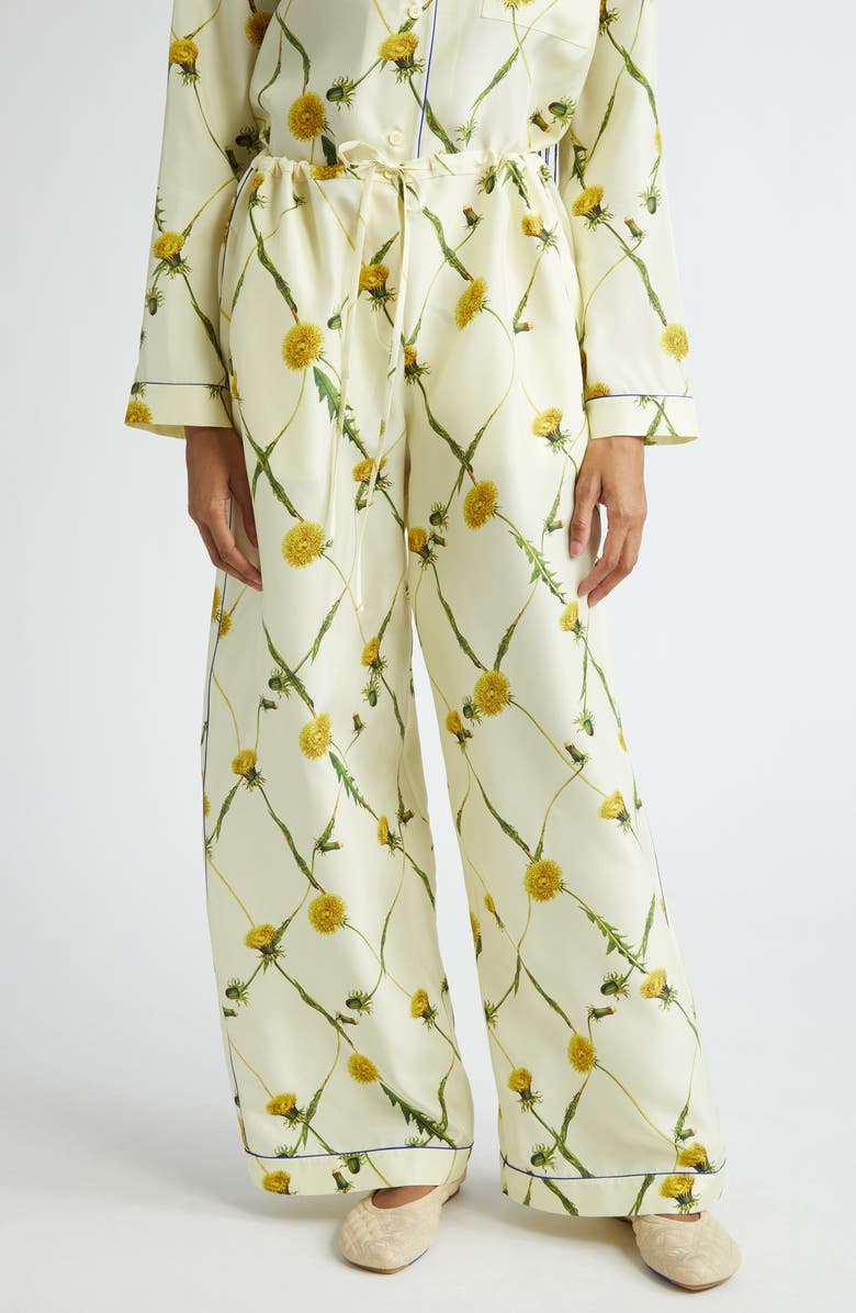 Burberry Dandelion Print Silk Pajama Pants, Main, color, 