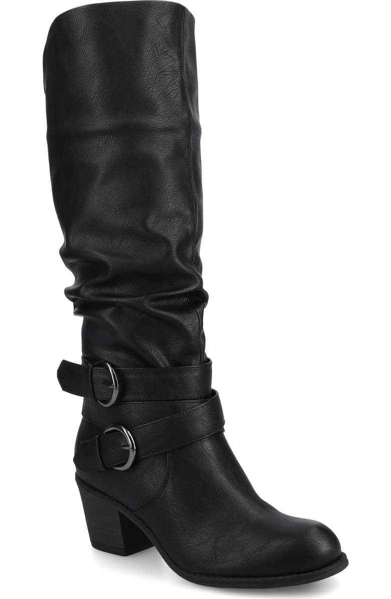 Journee Collection Late Buckle Tall Boot, Main, color, Black