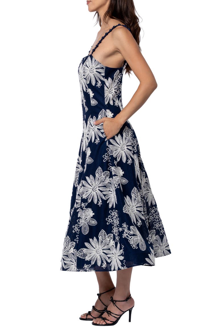 Namie Floral Embroidery A-Line Dress, Alternate, color, NAVY CREAM