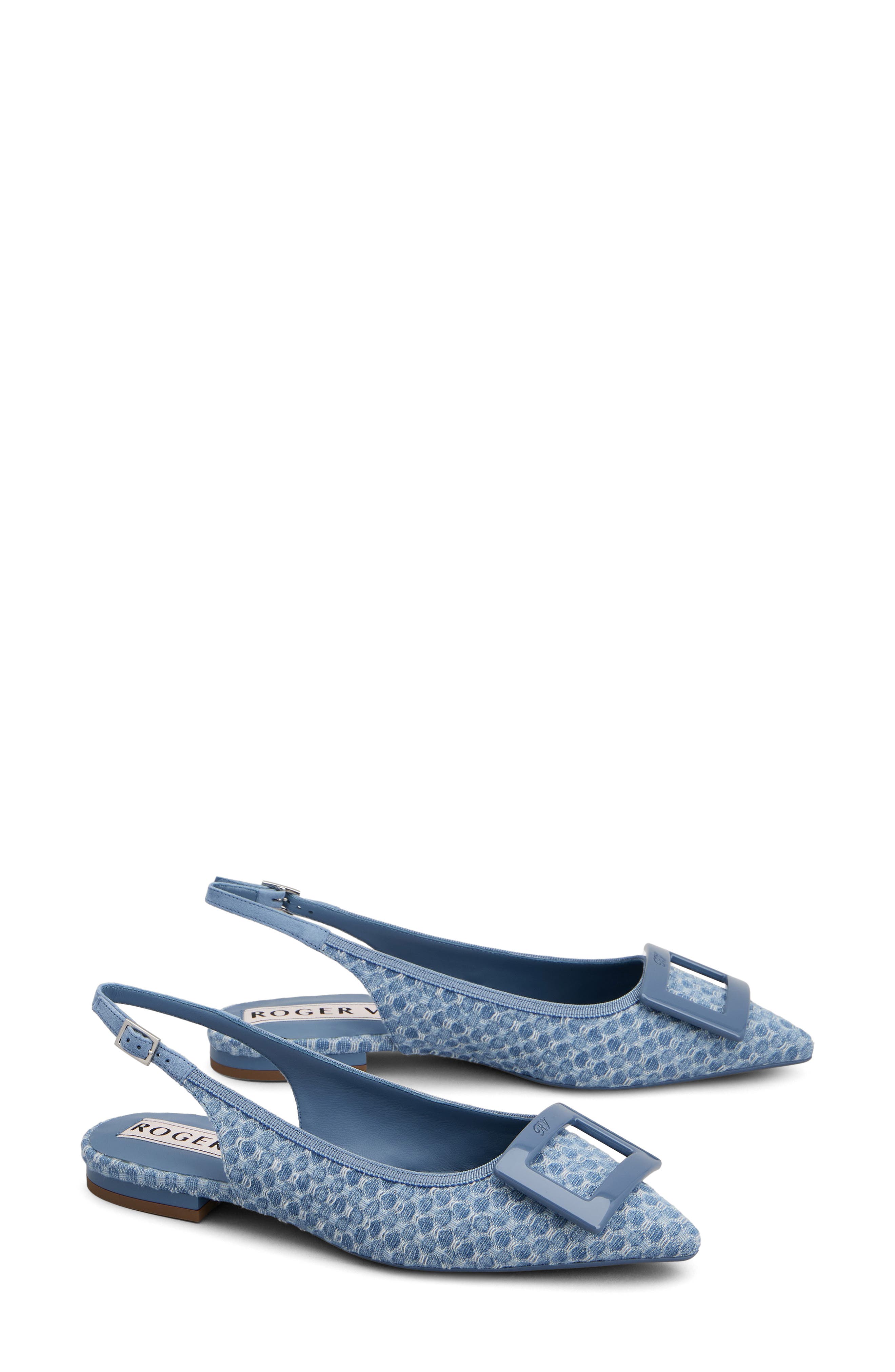 Roger Vivier Gommettine Bordo Jacquard Slingback Flat, Alternate, color, Cielo Scuro