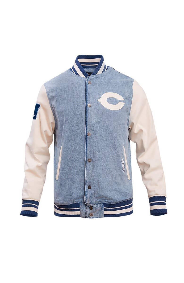 PRO STANDARD Men's Pro Standard  Denim Chicago Bears Varsity Blues Full-Snap Varsity Jacket, Alternate, color, 
