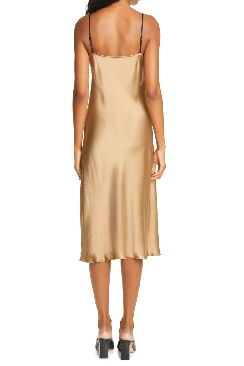 Contrast Detail Silk Satin Slipdress, Alternate, color, BLACK/ CAMEL COMBO