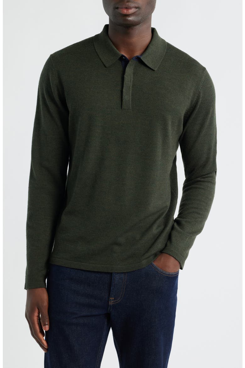 Thomas Merino Wool Long Sleeve Polo, Main, color, OLIVE