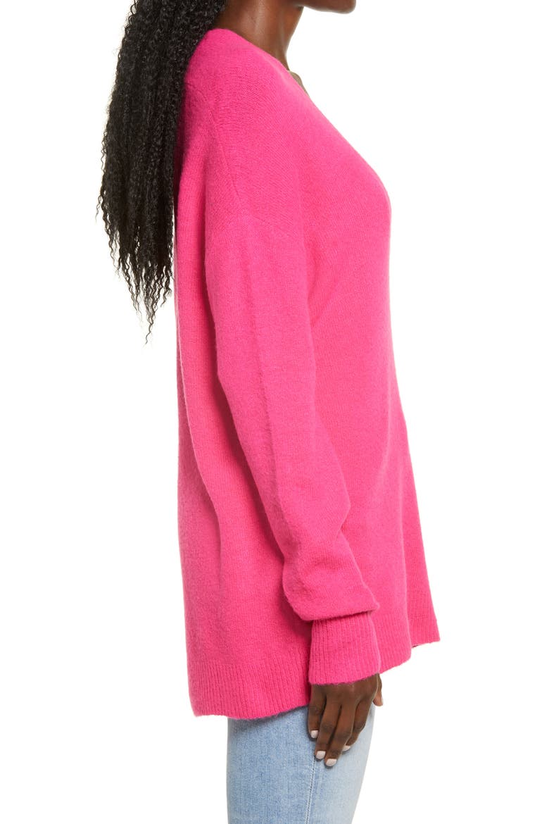 Cozy V-Neck Sweater, Alternate, color, PINK FLASH
